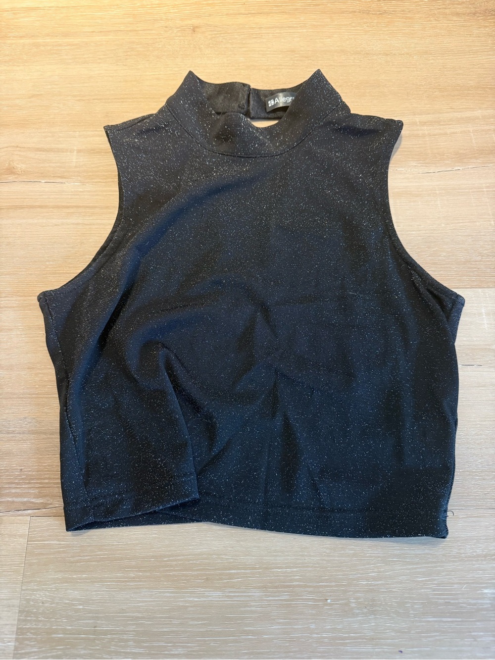 Allegra K Black Sparkle Mock Neck Cropped Tank